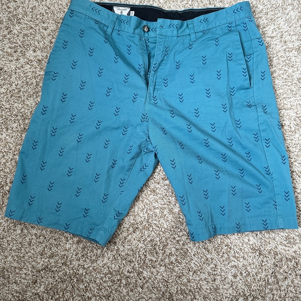 Volcom Vmonty Blue Flat Front Shorts with Pattern